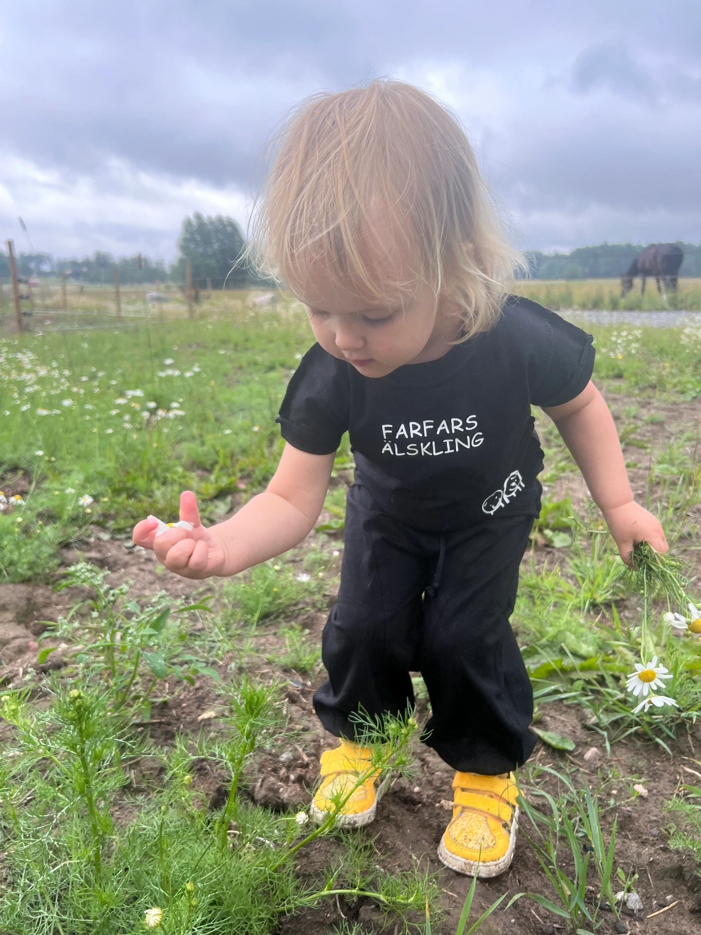 Barn i Farfars älskling svart t-shirt med prästkragar – Woops handtryck Stockholm